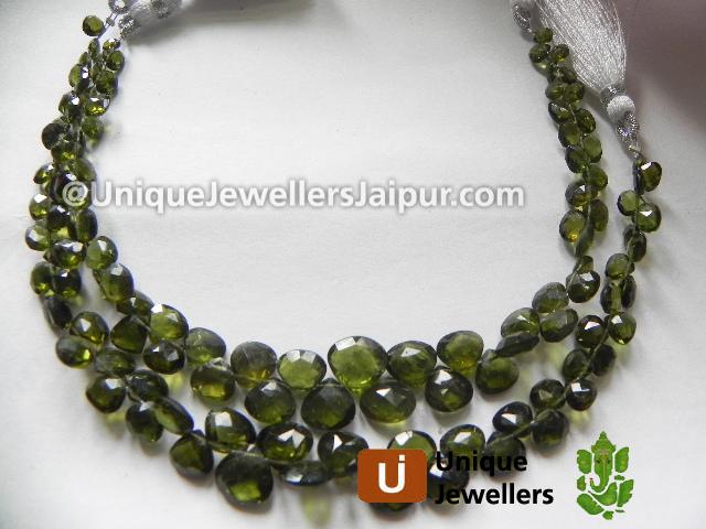 Green Tourmaline Faceted Heart Beads